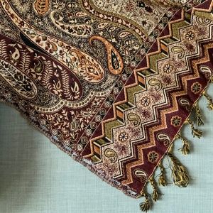 Scarf with orange and red Indian inspired motifs